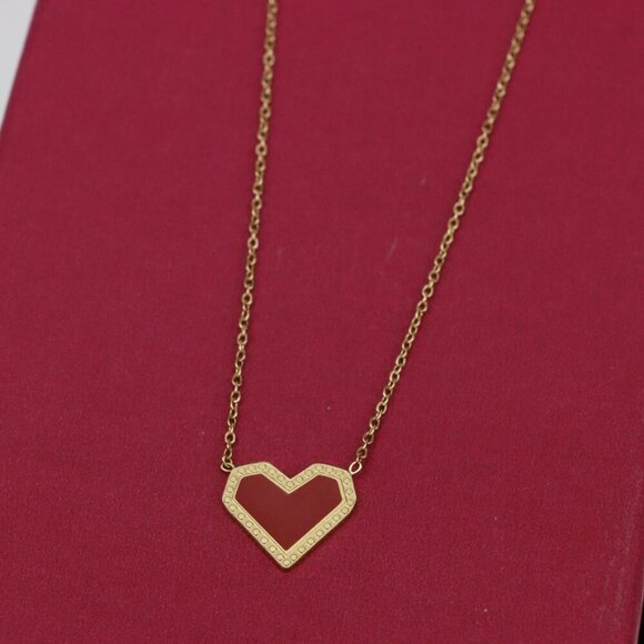 Red Heart Pendant Yellow Necklace with Elegant Gold Plated Chain, XPNL0377 - Picture 7 of 13